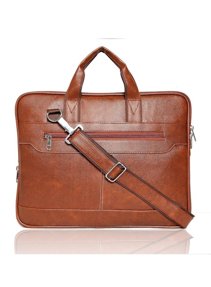 Men's Tan Synthetic Leather Briefcase Best Laptop Messenger Bag Satchel for Men