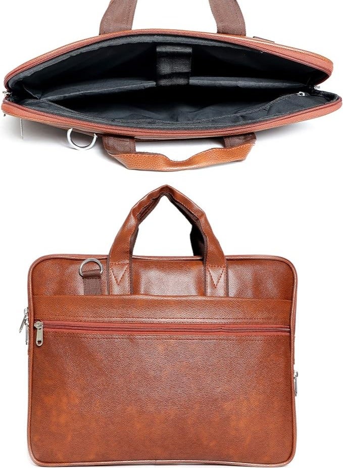 Men's Tan Synthetic Leather Briefcase Best Laptop Messenger Bag Satchel for Men