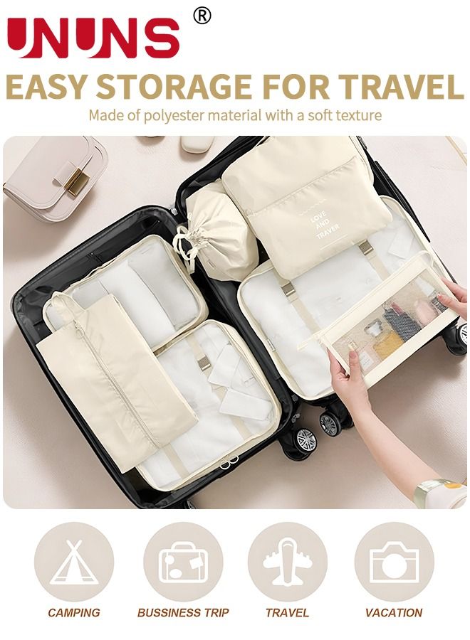 Packing Cubes,8 Pack Travel Luggage Organizers Storage Bags For Travel,Various Sizes Packing Cubes For Suitcases,Travel Accessories Essentials,Light Travel Cubes For Carry On Suitcases,Beige