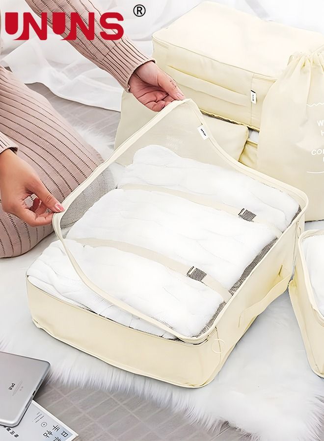 Packing Cubes,8 Pack Travel Luggage Organizers Storage Bags For Travel,Various Sizes Packing Cubes For Suitcases,Travel Accessories Essentials,Light Travel Cubes For Carry On Suitcases,Beige