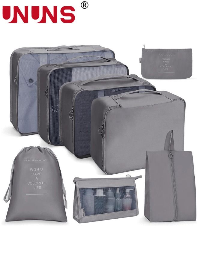 Packing Cubes,8 Pack Travel Luggage Organizers Storage Bags For Travel,Various Sizes Packing Cubes For Suitcases,Travel Accessories Essentials,Light Travel Cubes For Carry On Suitcases,Grey