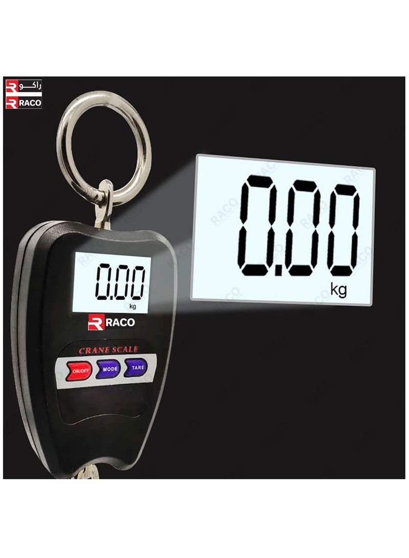 RACO Digital Mini Crane Scale 100kg/200lbs Weight Measurement with LED Display, Portable Handheld Design, Mini Hook, Ideal for Indoor and Outdoor Use.