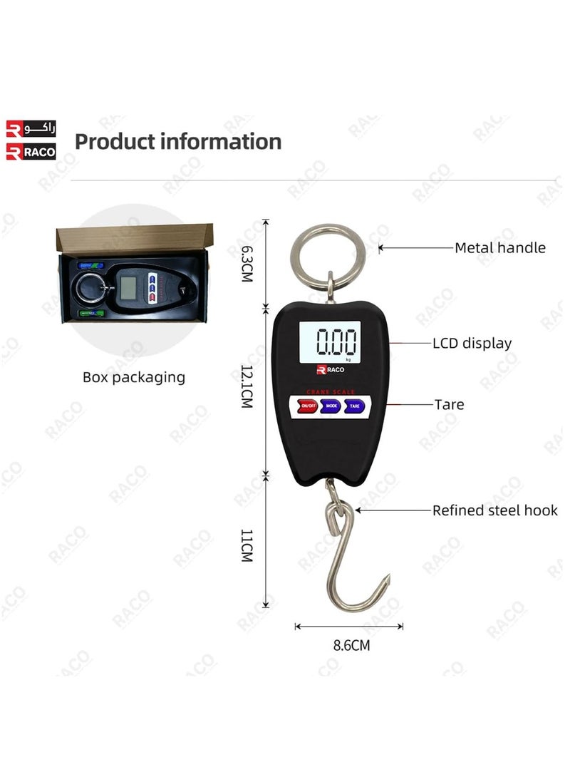 RACO Digital Mini Crane Scale 100kg/200lbs Weight Measurement with LED Display, Portable Handheld Design, Mini Hook, Ideal for Indoor and Outdoor Use.