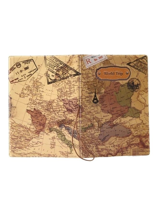 World Map Printed Passport Holder Brown