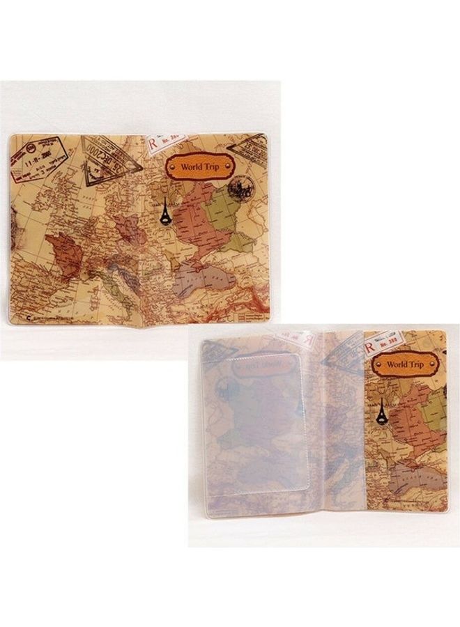 World Map Printed Passport Holder Brown