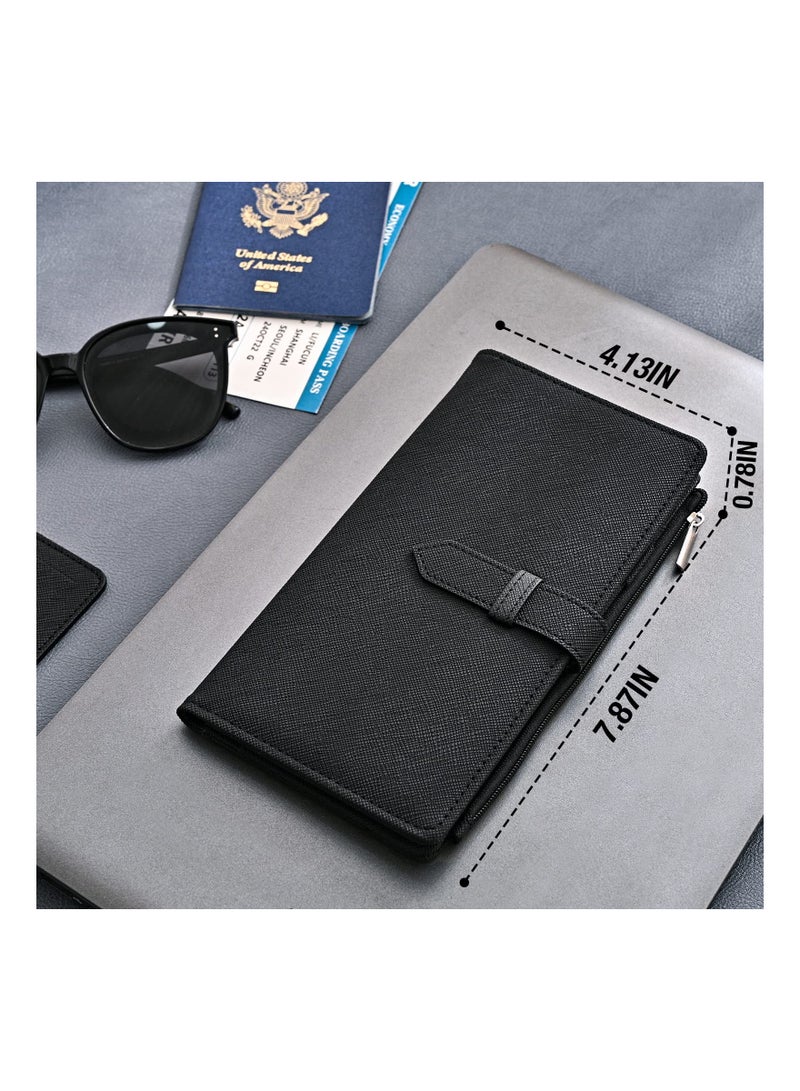 Passport Holder and Travel Wallet, Travel Document Organizer Credit Card Clutch Bag for Men Women, Multi-purpose Passport Wallet for Women/Man (Black)