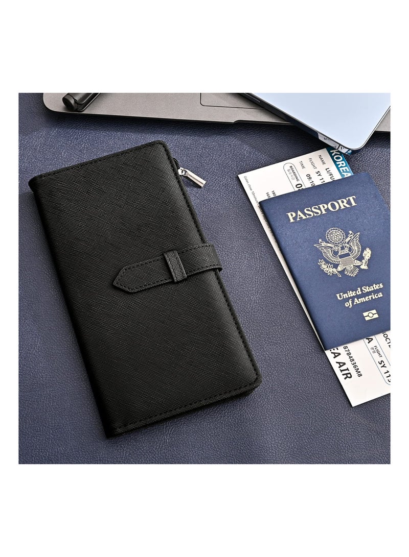 Passport Holder and Travel Wallet, Travel Document Organizer Credit Card Clutch Bag for Men Women, Multi-purpose Passport Wallet for Women/Man (Black)