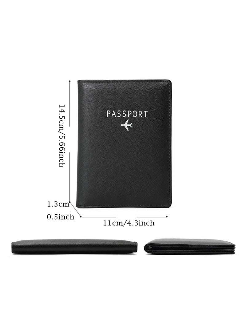 Travel Wallet Passport Holder Blocking Leather Passport Cover Case with Wallet for Credit Card, Money, Boarding, Passport Holder Protector for Men Women (Black)