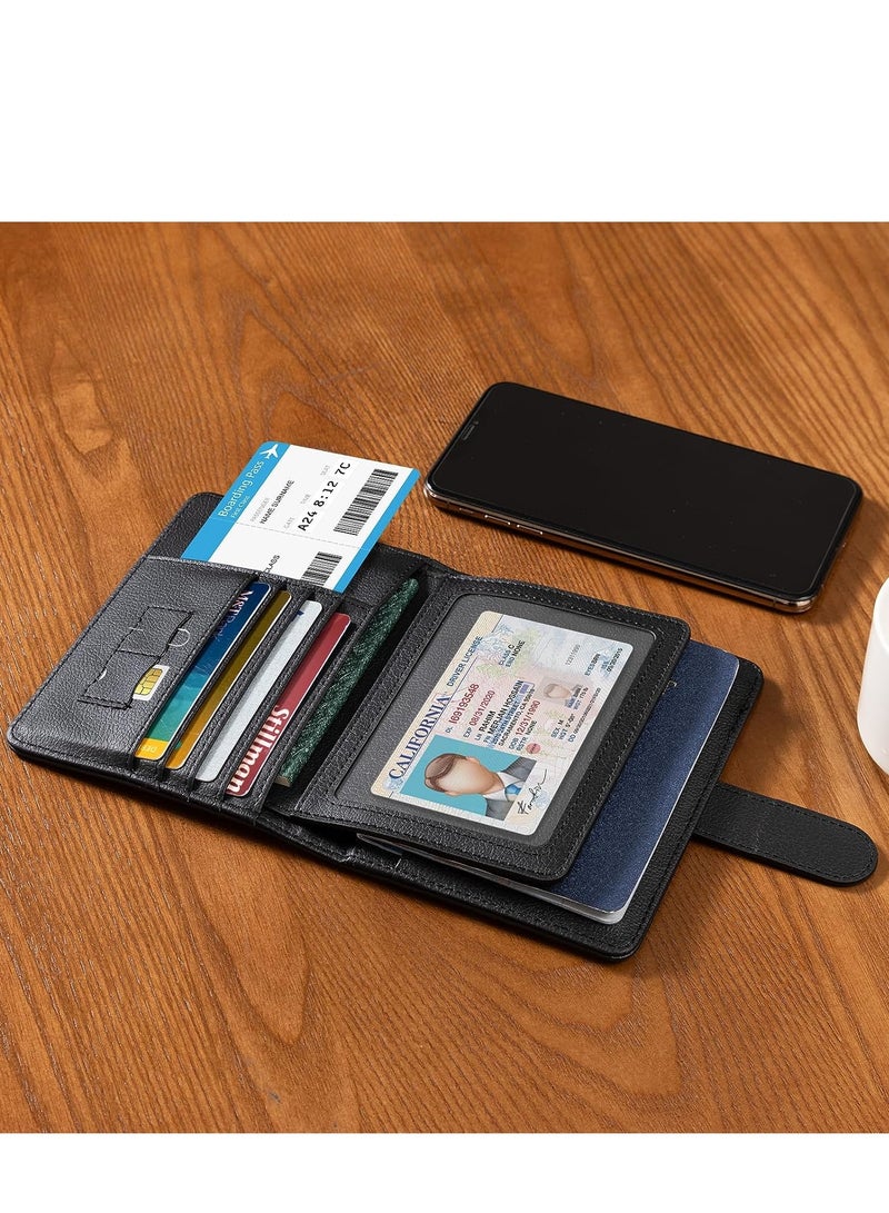 Passport Holder, with Card Slots, Travel Passport Wallet Credit Card Case, RFID Blocking Passport Covers Holder, Travel Accessories for Women and Men, Family and Business, Black, 1 Pcs