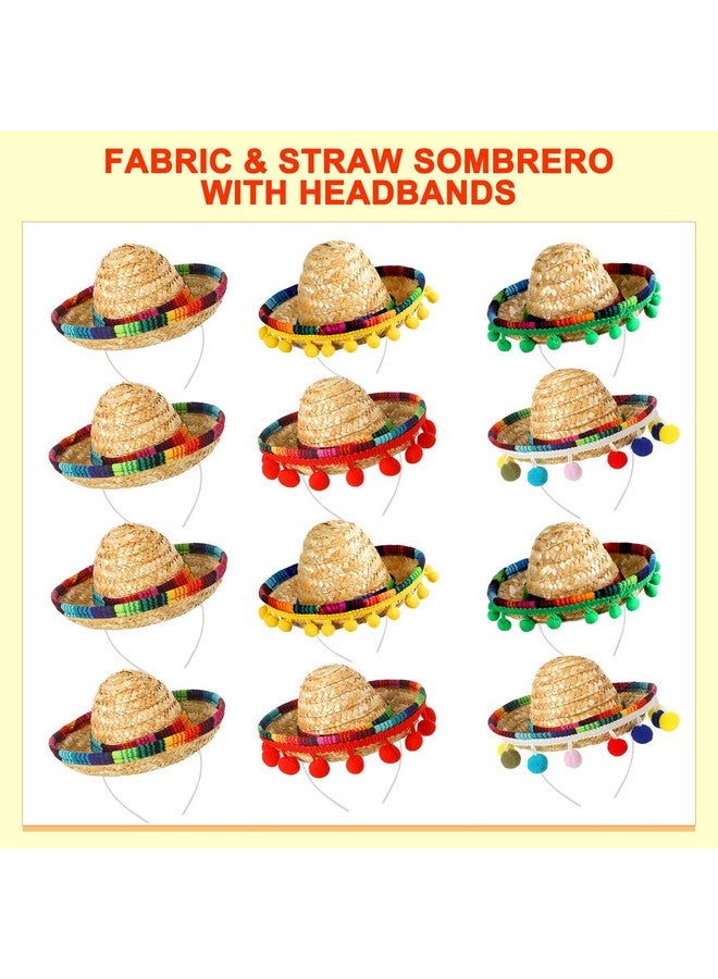 36 Pcs Fiesta Party Supplies Fabric Straw Sombrero Headbands Necklaces Eyeglasses For Mexican Themed Party Favors (Modern Style)