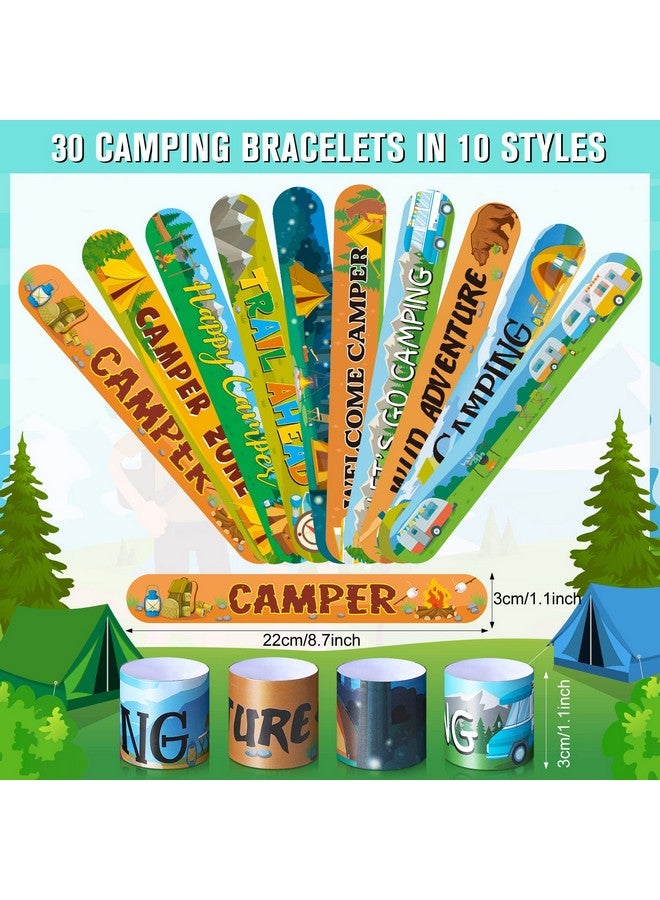 60 Pcs Camping Slap Bracelets Camping Party Decorations Camper Badge Camper Party Gifts Wristbands Camper Pin For Kids Boys Camping Classroom Birthday Party Decoration Forest Adventure Decor