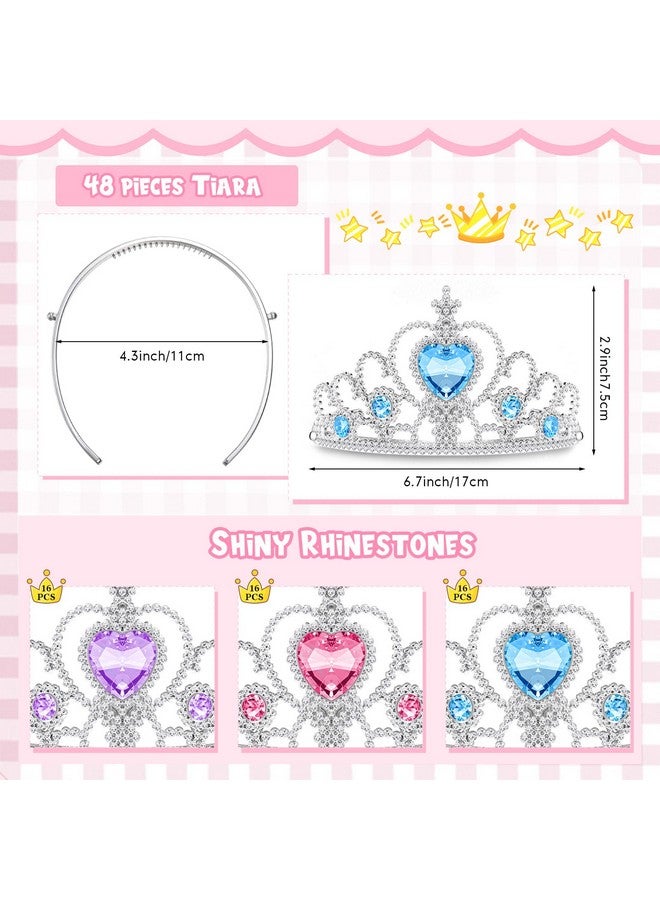 48 Pieces Tiara Crown Set Dress Up Princess Crown Princess Tiaras Girls Rhinestone Tiara For Little Girls Plastic Crown Princess Toddler Costume Birthday Party Accessories Play Favors 3 Colors