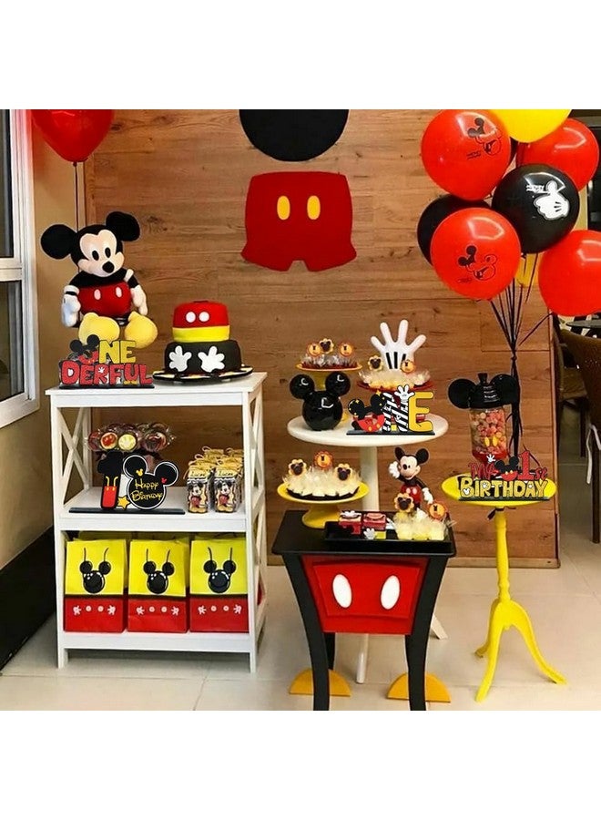 Mouse 1St Birthday Party Supplies 1St Table Centerpieces Mouse Cartoon Theme Design And Sturdy Wooden Material For One Year Old Birthday Party Favors 1St Birthday Party Decorations (4 Pcs)