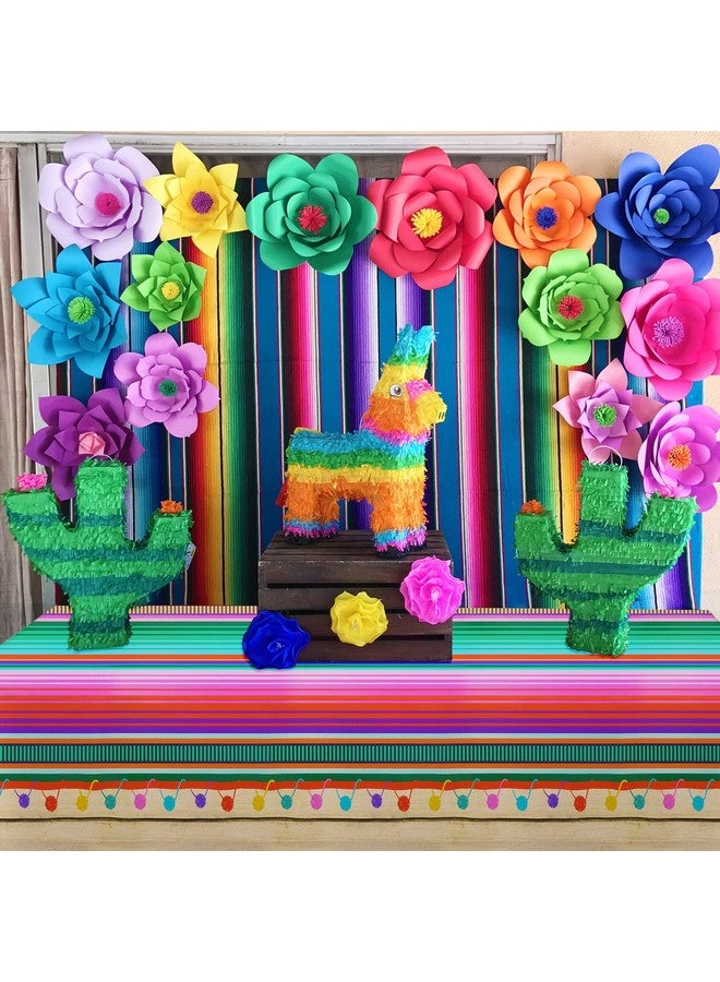 3Pcs Fiesta Tablecloth For Mexican Themed Party Decorations Plastic Tablecover Multicolor Style For Fiesta Birthday Taco Night Cinco De Mayo And Spanish Themed Party Baby Shower Celebration