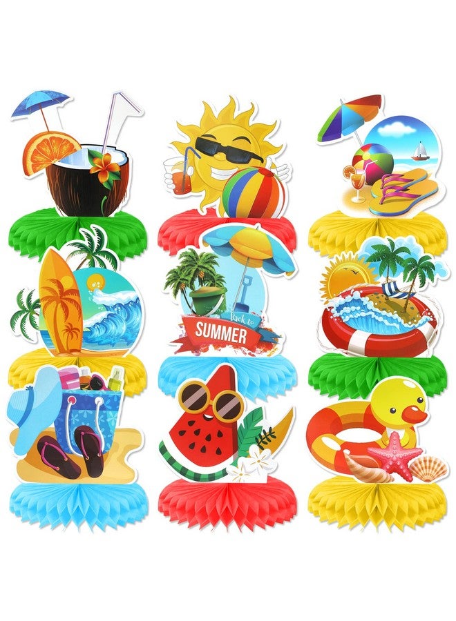 9 Pcs Summer Pool Honeycomb Centerpieces Beach Honeycomb Centerpieces Hawaiian Luau Table Toppers Pool Party Decorations Tropical Aloha Table Centerpiece For Summer Pool Beach Hawaii Birthday