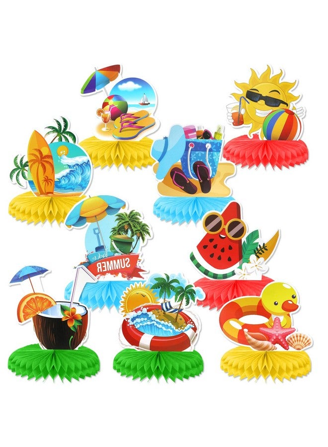 9 Pcs Summer Pool Honeycomb Centerpieces Beach Honeycomb Centerpieces Hawaiian Luau Table Toppers Pool Party Decorations Tropical Aloha Table Centerpiece For Summer Pool Beach Hawaii Birthday