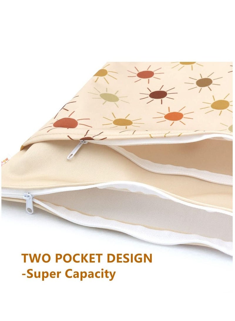 2 Pack Wet Dry Bags for Baby Cloth Diapers Breast Pump Parts, Waterproof Reusable Wet Bag with Two Zippered Pockets Handle Beach Pool Gym Bag Stroller Yoga Toiletries Daycare Organizer