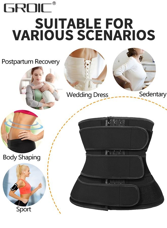 Waist Trainer for Women Triple Belt Body Shaper Waist Trainer Corset with 3 Velcro and 3 Rows Closure, Sauna Workout Trimmer Belts Underbust Corset Tummy Control Hourglass Slimming Belly Body Shaper