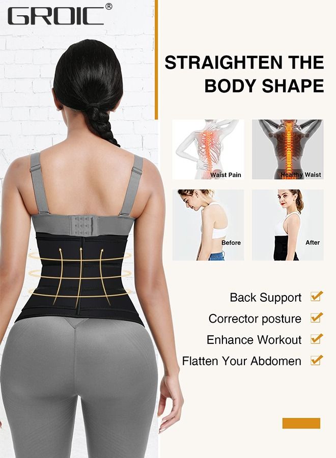 Waist Trainer for Women Triple Belt Body Shaper Waist Trainer Corset with 3 Velcro and 3 Rows Closure, Sauna Workout Trimmer Belts Underbust Corset Tummy Control Hourglass Slimming Belly Body Shaper