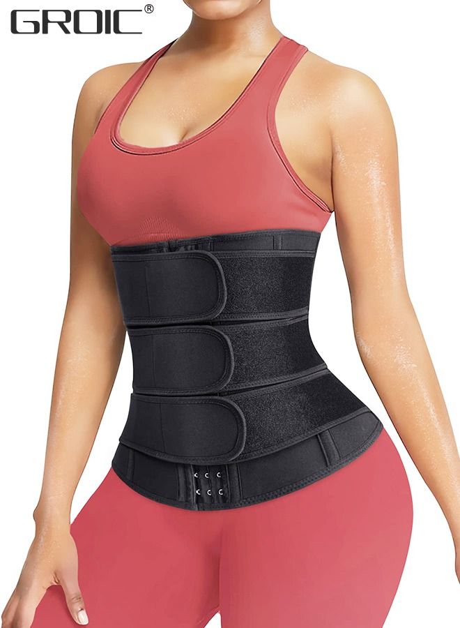 Waist Trainer for Women Triple Belt Body Shaper Waist Trainer Corset with 3 Velcro and 3 Rows Closure, Sauna Workout Trimmer Belts Underbust Corset Tummy Control Hourglass Slimming Belly Body Shaper