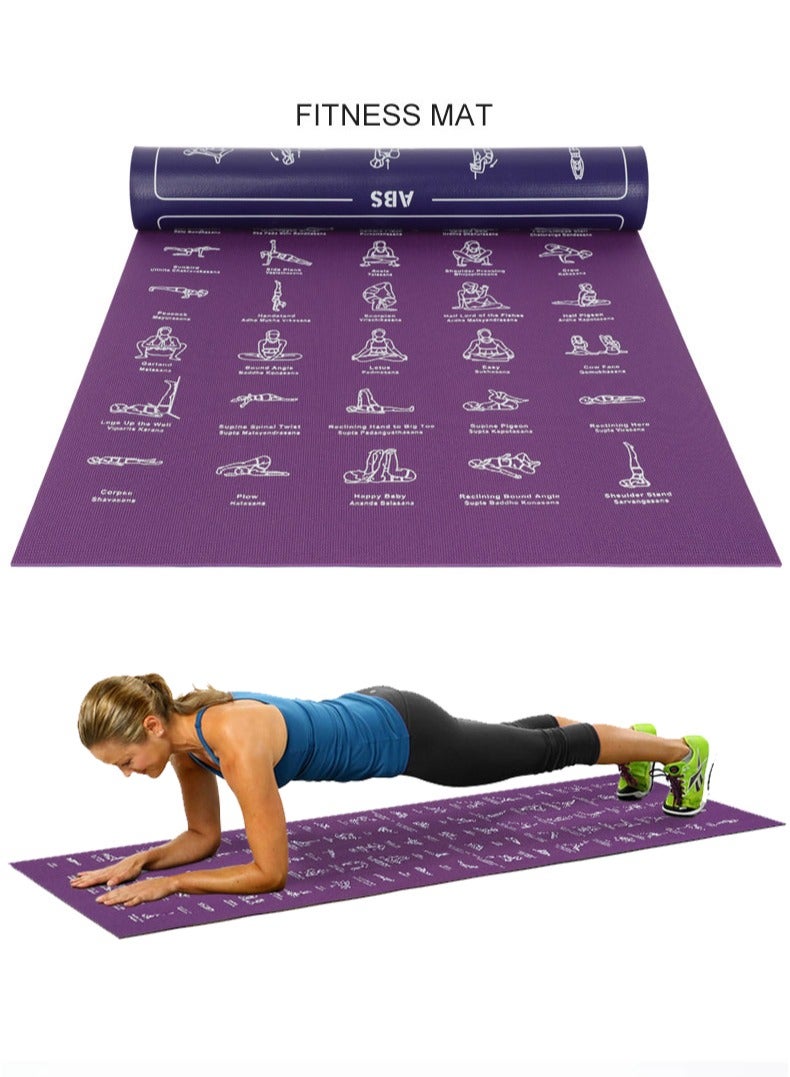 Fitness Yoga Mat for Women and Men - Large, 4mm Thick, 68 Inch *24 Inch, Non Slip Exercise Mats w/ 70 Printed Yoga Poses for Pilates, Workout and Stretching - Home and Gym Essentials