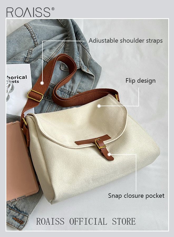 Women's Canvas Bag Large Capacity One Shoulder Messenger Tote Bag Casual Solid Color Versatile Work Commuting