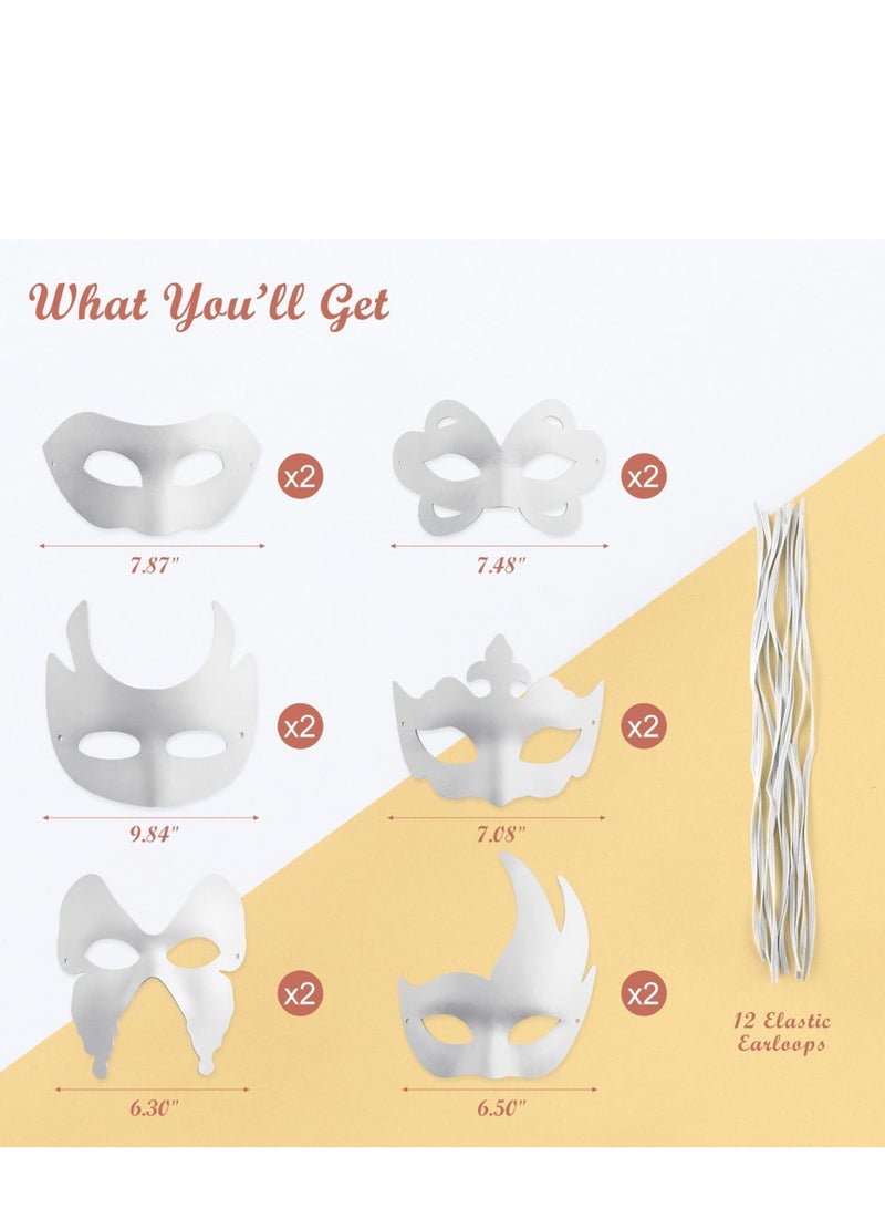 Masquerade Mask White Masks, 12PCS DIY Unpainted Masks Plain Half Face