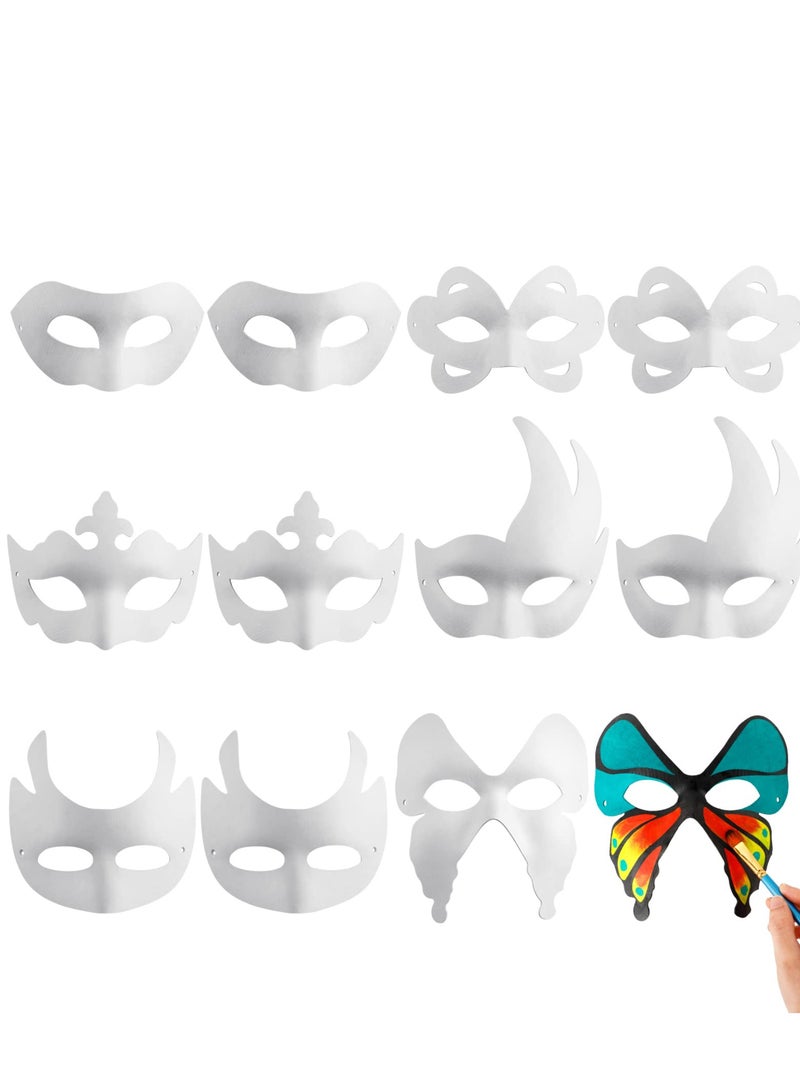 Masquerade Mask White Masks, 12PCS DIY Unpainted Masks Plain Half Face