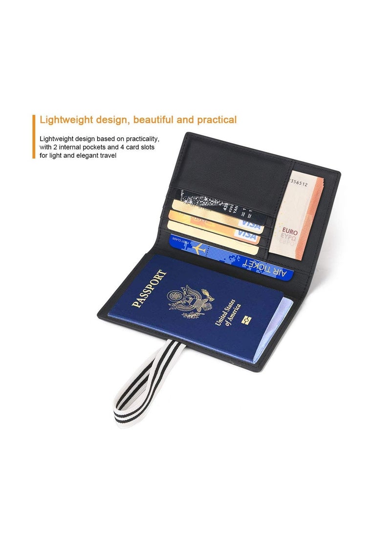 Passport Covers, Genuine Leather Passport Wallets, RFID Blocking Case Cover, Passport and Card Holders for Men&Women Travel Accessory, Credit Card, Ticket, Cashes (Black)