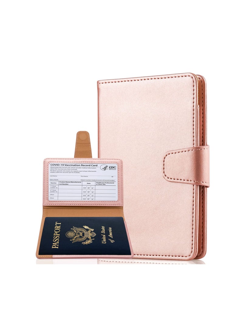 Passport Holder, Passport Cover Case, PU Leather Passport Holder Travel Wallet for Passport, Credit Cards, Boarding Passes, (Rose Gold)