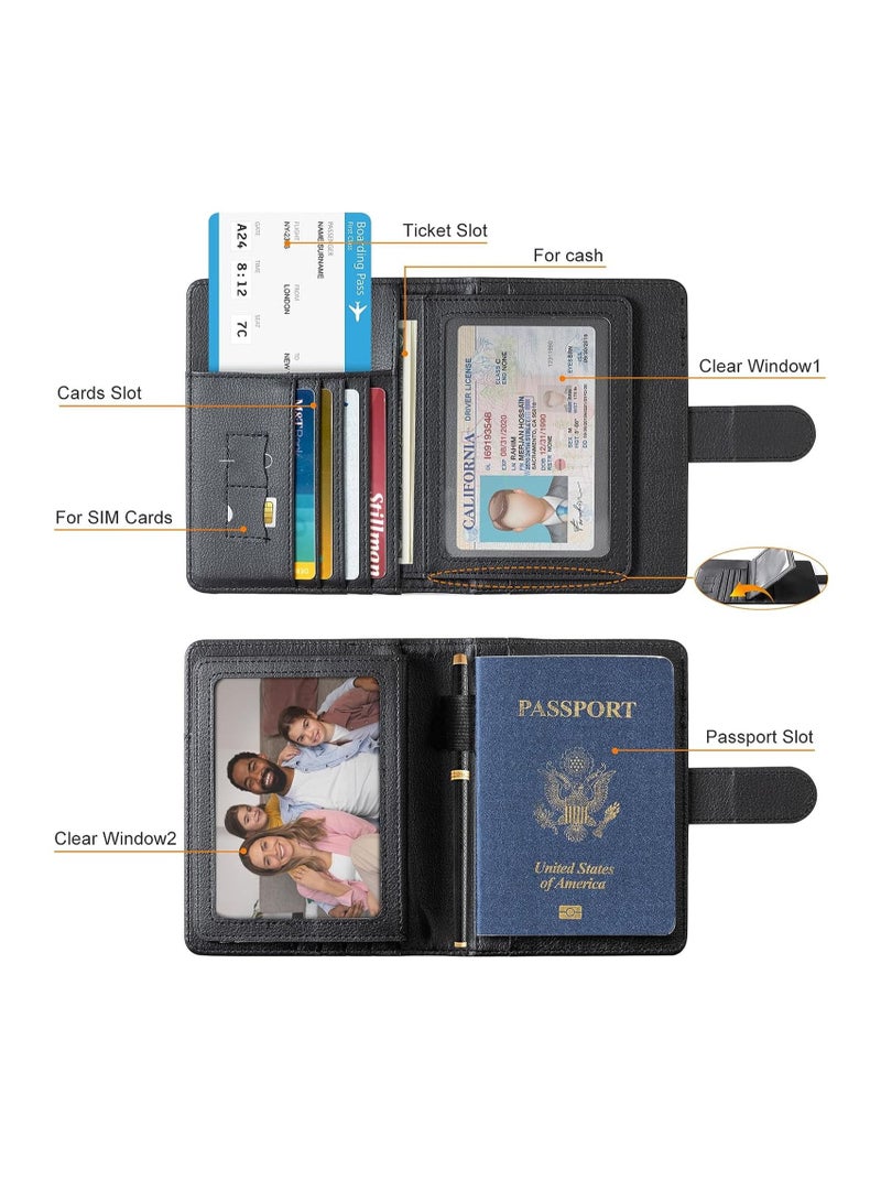 Passport Holder, with Card Slots, Travel Passport Wallet Credit Card Case, RFID Blocking Passport Covers Holder, Travel Accessories for Women and Men, Family and Business, Black, 1 Pcs