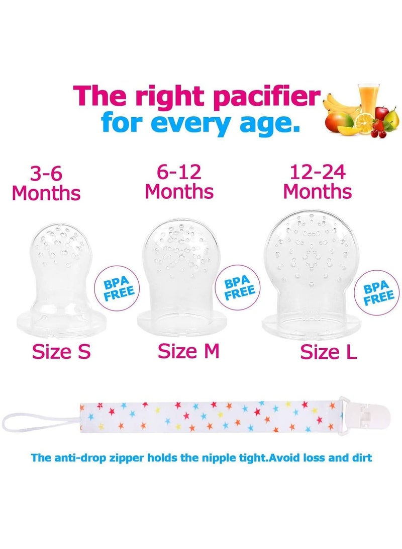 3PCS Fruit Dummy Pacifier Fresh Food/Fruit Feeder Baby Feeding Nipple Weaning Teething Nipple Teat Pacifier Teether Soother (Small, Medium & Large) with 3pcs Pacifier Clips