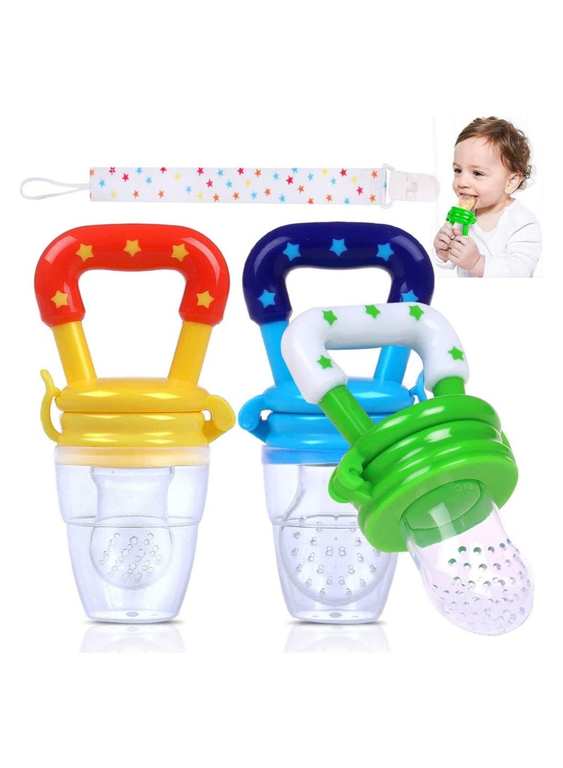 3PCS Fruit Dummy Pacifier Fresh Food/Fruit Feeder Baby Feeding Nipple Weaning Teething Nipple Teat Pacifier Teether Soother (Small, Medium & Large) with 3pcs Pacifier Clips