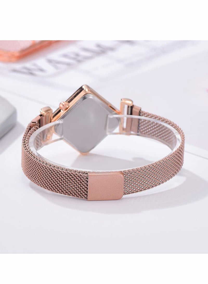 Womens Watch Gifts Set with Bracelet, Rose Gold for Lady Female Girls Minimalist Simple Slim Thin Casual Dress Analog Quartz Wrist Watches Waterproof