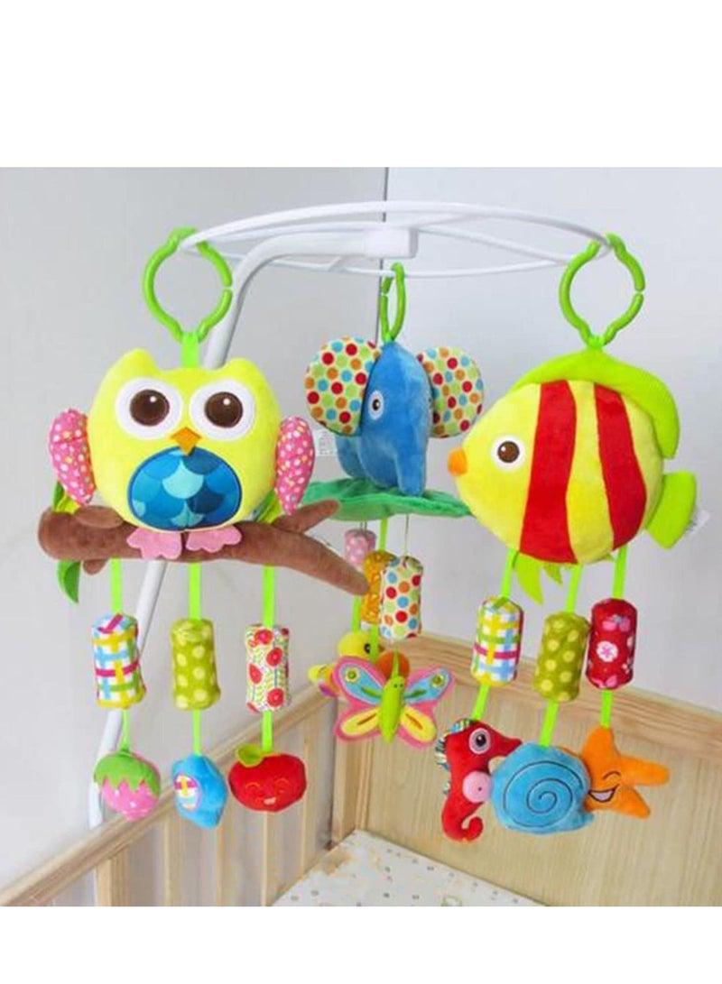 Baby Hanging Rattle Toys Animal Plush Ring Soft, Car Seat Stroller Toys Newborn Crib Bed Around with Wind Bell, Sound, Handle for 0-3 Years Old (Fish)