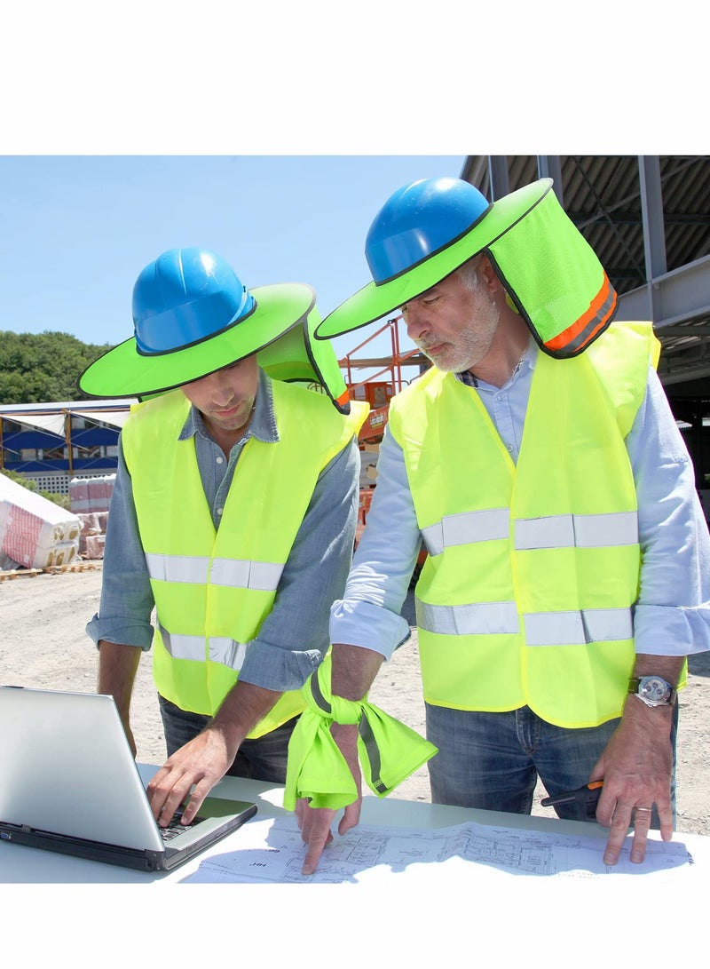 Hard Hat Sun Shade, High Visibility Visor Neck Shade with Reflective Strip, Accessories, Full Brim, Man& Woman (Hard Not Included), Green