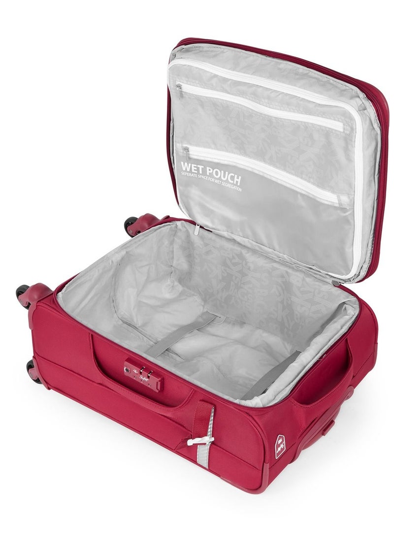 4 WHEELS SKYBAGS SNAZZY 71 CARMINE RED SOFTSIDE MEDIUM TROLLEY BAG - SK STSNAH71CRD