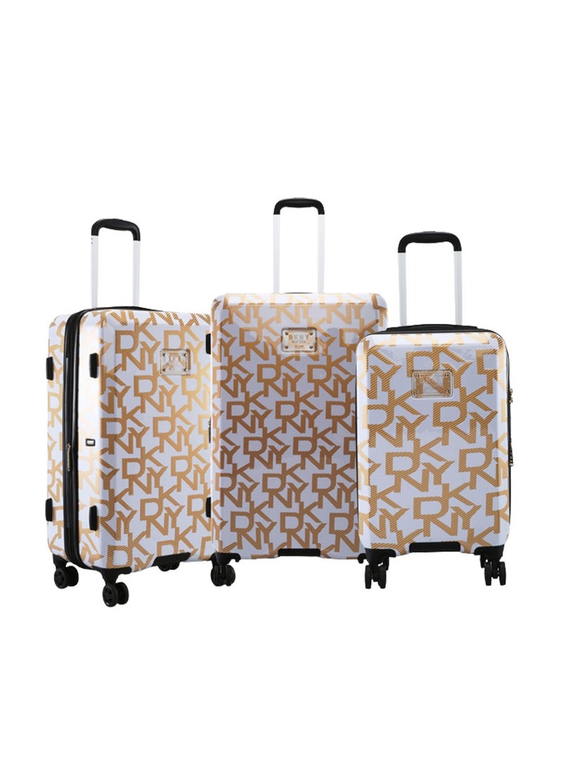 Deco Signature Hard Case Luggage Trolley for Unisex ABS Lightweight 4 Double Wheeled Suitcase With Built In TSA Type Lock Color White/Gold
