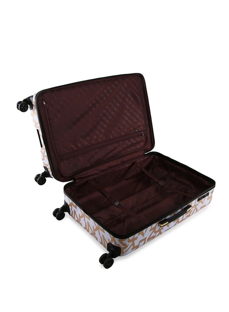 Deco Signature Hard Case Luggage Trolley for Unisex ABS Lightweight 4 Double Wheeled Suitcase With Built In TSA Type Lock Color White/Gold