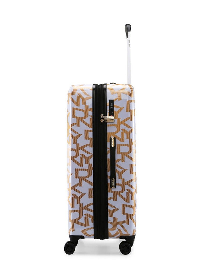 Deco Signature Hard Case Luggage Trolley for Unisex ABS Lightweight 4 Double Wheeled Suitcase With Built In TSA Type Lock Color White/Gold