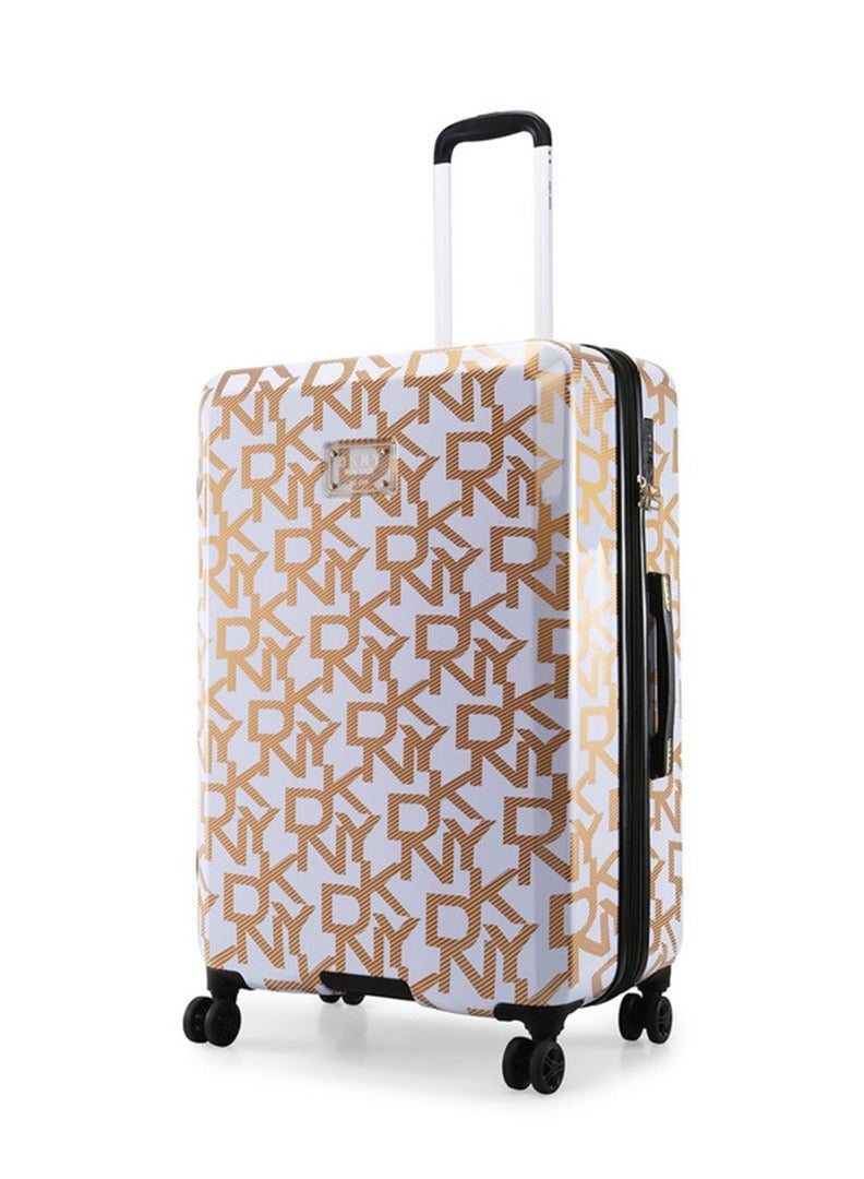 Deco Signature Hard Case Luggage Trolley for Unisex ABS Lightweight 4 Double Wheeled Suitcase With Built In TSA Type Lock Color White/Gold