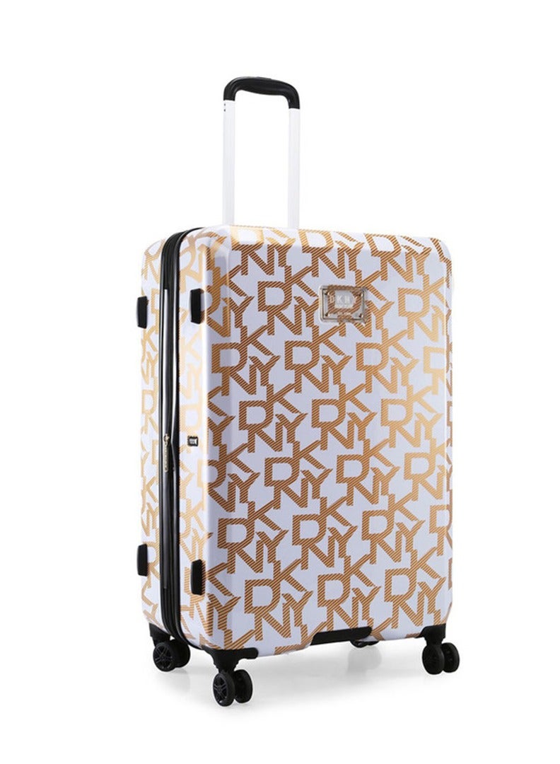 Deco Signature Hard Case Luggage Trolley for Unisex ABS Lightweight 4 Double Wheeled Suitcase With Built In TSA Type Lock Color White/Gold