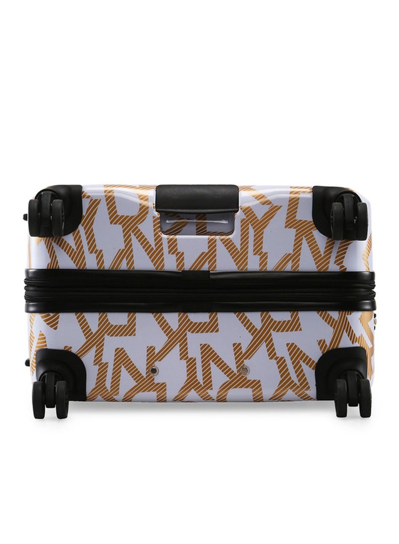 Deco Signature Hard Case Luggage Trolley for Unisex ABS Lightweight 4 Double Wheeled Suitcase With Built In TSA Type Lock Color White/Gold