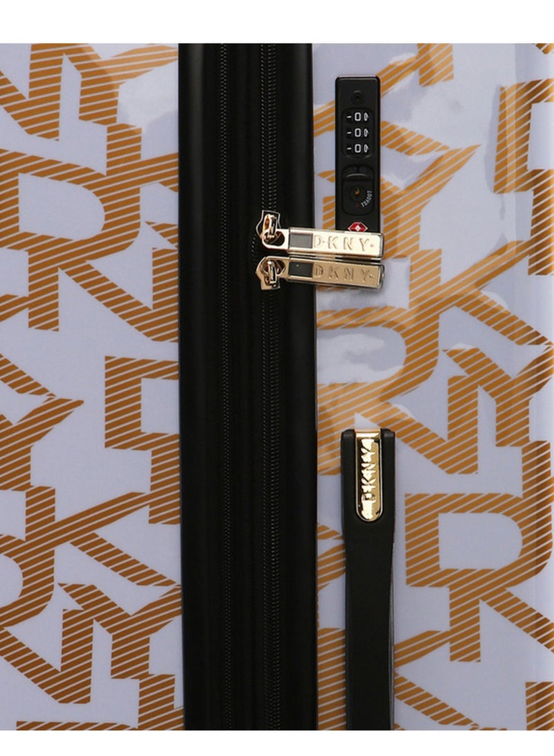 Deco Signature Hard Case Luggage Trolley for Unisex ABS Lightweight 4 Double Wheeled Suitcase With Built In TSA Type Lock Color White/Gold