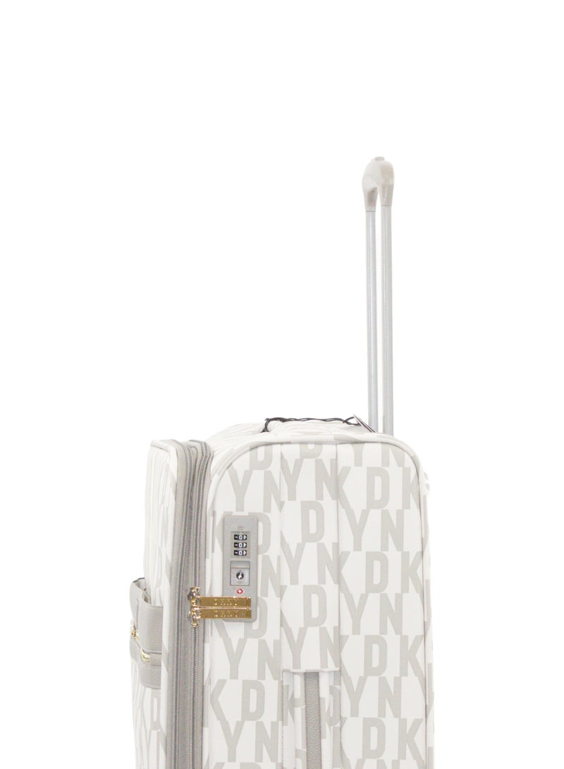 DKNY Signature Strip 2.0 SoftSide Luggage on Wheels for Unisex | Ultra Lightweight ABS on with Spinner Double Wheels 4 Color GREIGE/YELLOW