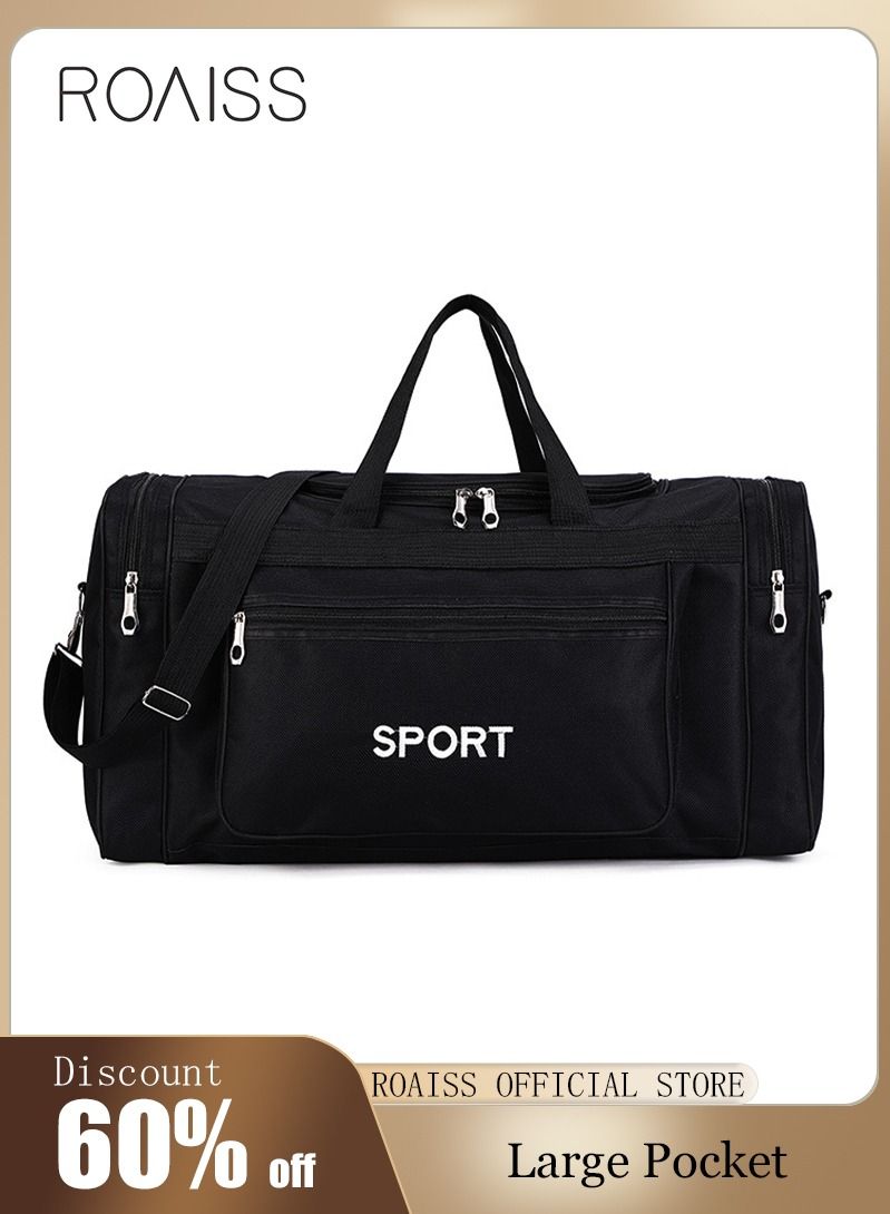 Unisex Travel Duffel Bag Large Capacity Lightweight Wear-resistant Oxford Fabric Multipurpose Foldable Luggage Handbag for Fitness Sports Training Trip Black