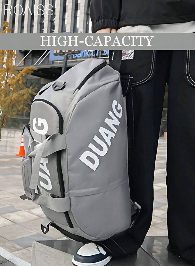 Unisex Gym Duffel Bag Sports Backpack Portable Luggage Handbag Wet and Dry Separation Shoes Compartment Large Capacity Crossbody Bag for Fitness Travel Grey