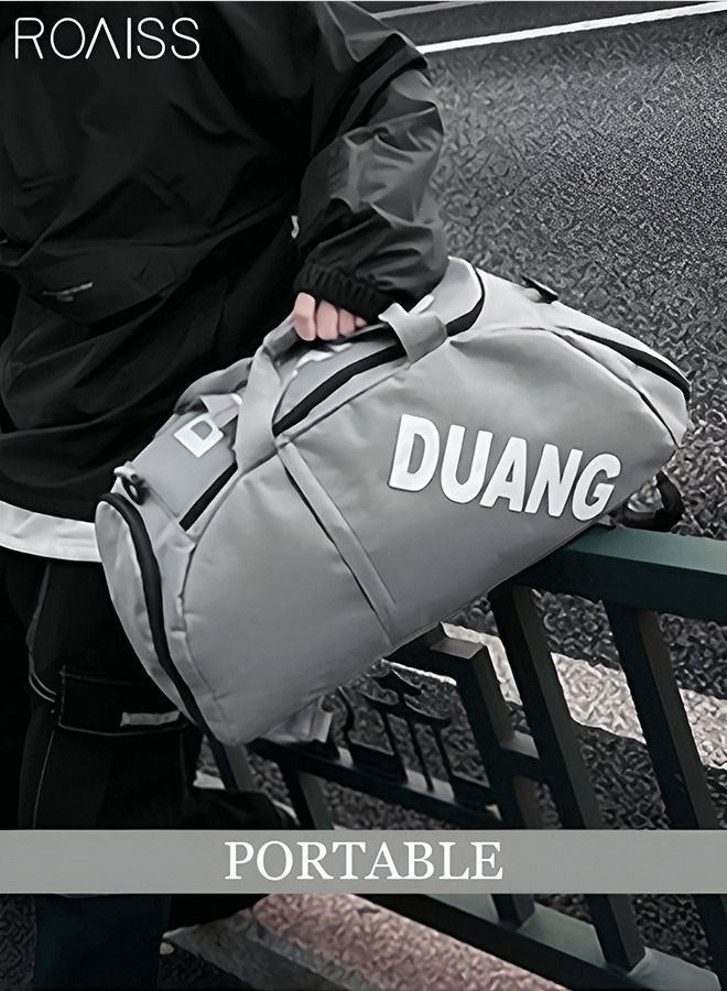 Unisex Gym Duffel Bag Sports Backpack Portable Luggage Handbag Wet and Dry Separation Shoes Compartment Large Capacity Crossbody Bag for Fitness Travel Grey