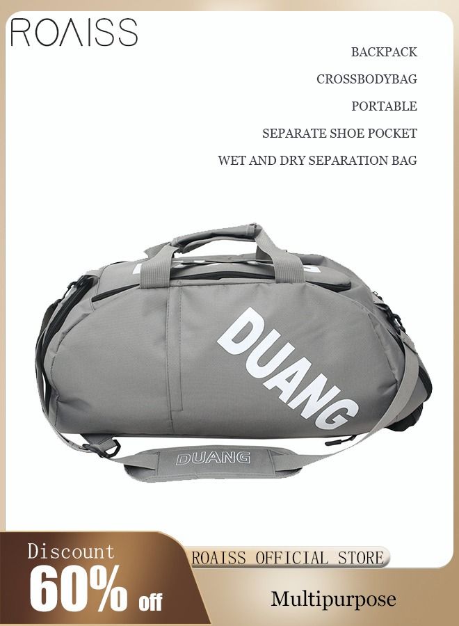 Unisex Gym Duffel Bag Sports Backpack Portable Luggage Handbag Wet and Dry Separation Shoes Compartment Large Capacity Crossbody Bag for Fitness Travel Grey