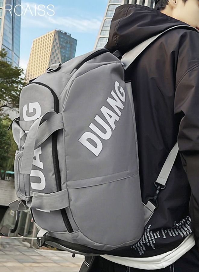 Unisex Gym Duffel Bag Sports Backpack Portable Luggage Handbag Wet and Dry Separation Shoes Compartment Large Capacity Crossbody Bag for Fitness Travel Grey